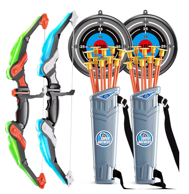 Kids LED light-up bow and arrow archery set - Twin pack blue and green