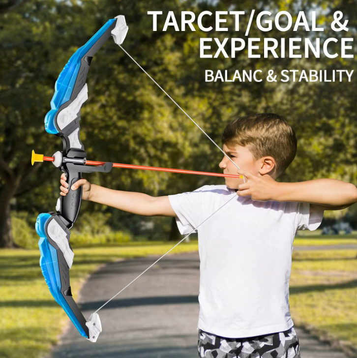 Kid using the LED light-up archery set outdoors